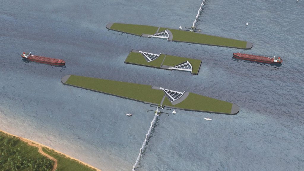 Aerial rendering of what the proposed Ring Barrier System – part of the larger Coastal Texas Program –would look like.