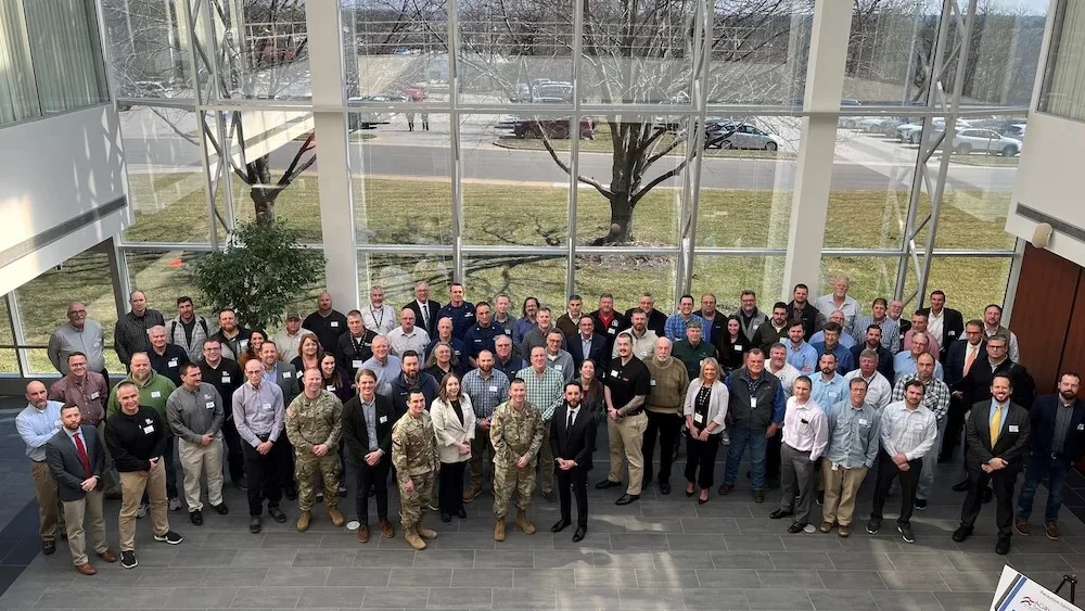 The Coalition to Protect the Missouri River holds its annual Navigator's Meeting on Feb. 23, 2023 in Jefferson City, Missouri. All of the meeting's attendees gather in the lobby for a photo. (Courtesy photo)