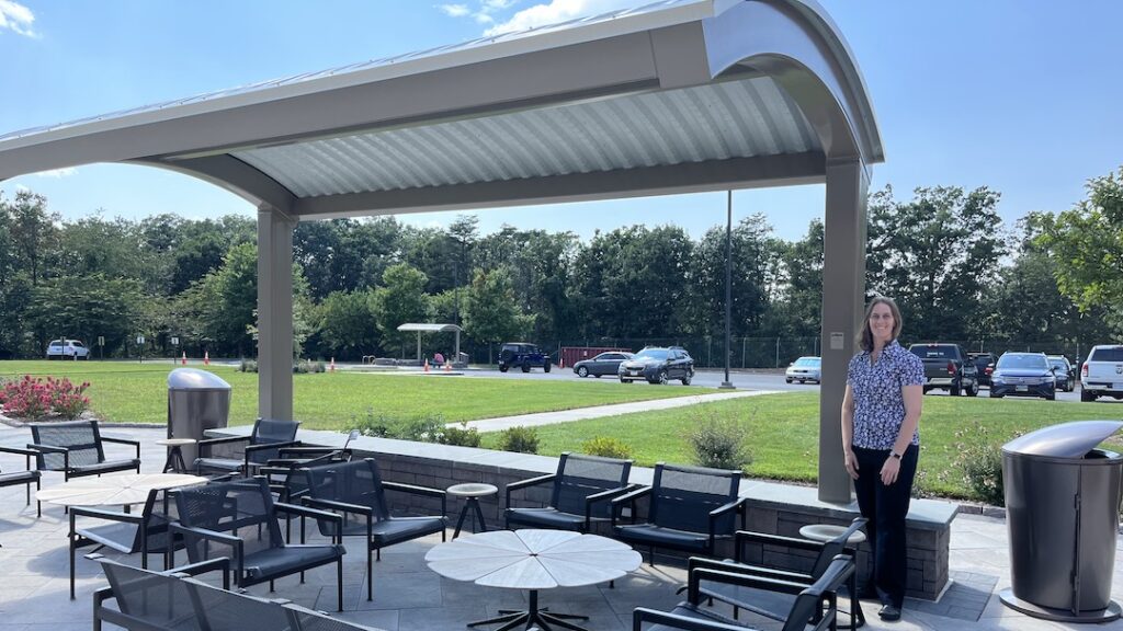 Stephanie Gates was part of the design team who designed the new patio for the Middle East District's Headquarters. (USACE photo by Shannon Moeck)