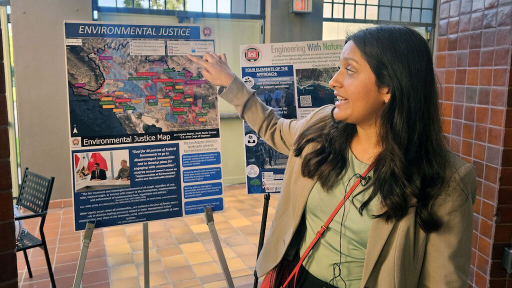 Dr. Manya Singh, a study manager-Environmental Justice, LA District, talks with attendees about her