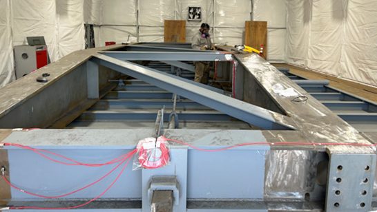 Interior of the containment shelter that houses Gate 3 after its return to Albeni Falls Dam, Oldtown, Idaho, May 12, 2025. The gate is currently being outfitted with strain gauges and temperature probes that will help monitor the condition of the gate and repair. Gate 3 is projected to return to service in August 2025.