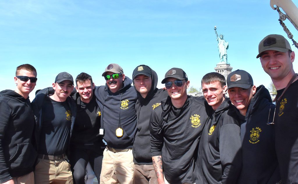 The U.S. Army’s 86th Engineer Dive Detachment from Joint Base Langley-Eustis in Virginia recently spent two weeks in New York inspecting under-water infrastructure. In the background is the iconic Statue of Liberty.