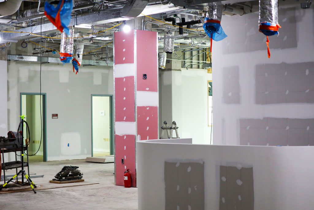 In construction, pink drywall is fire-rated (a.k.a., Type X drywall), according to Michael Joiner (not pictured), Civil and Project Engineer, Pyeongtaek Resident Office, U.S. Army Corps of Engineers – Far East District (USACE FED), during project 520595’s site visit on May 29, 2025, at Camp Humphreys, South Korea. This type is more fire resistant compared to regular drywall. The project’s scope is renovations of the first and third floors to accommodate the USAG Humphreys Command Group; the Plans, Analysis and Integration Office (PAIO) and the Internal Review and Audit Compliance Officer (IRACO) is currently under construction as part of the Job Order Contract (JOC) program.
