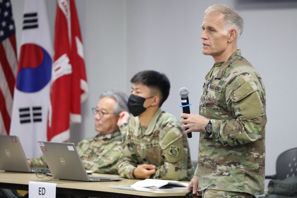 Michael Passmore, Chief of Security, Plans, and Operations, U.S. Army Corps of Engineers – Far East District, spearheaded FED’s participation in the Ulchi Freedom Shield 25 exercise (UFS25) held from Aug. 18-28, 2025, in South Korea. UFS25 integrated live, virtual and field-based training, with a primary objective of refining the combined, joint, multi-domain and interagency operating environment. FED is a supportive component in USFK’s operational readiness to support the U.S. and Republic of Korea (ROK) forces in potential wartime contingencies. (U.S. Army photo by Monique Freemon)