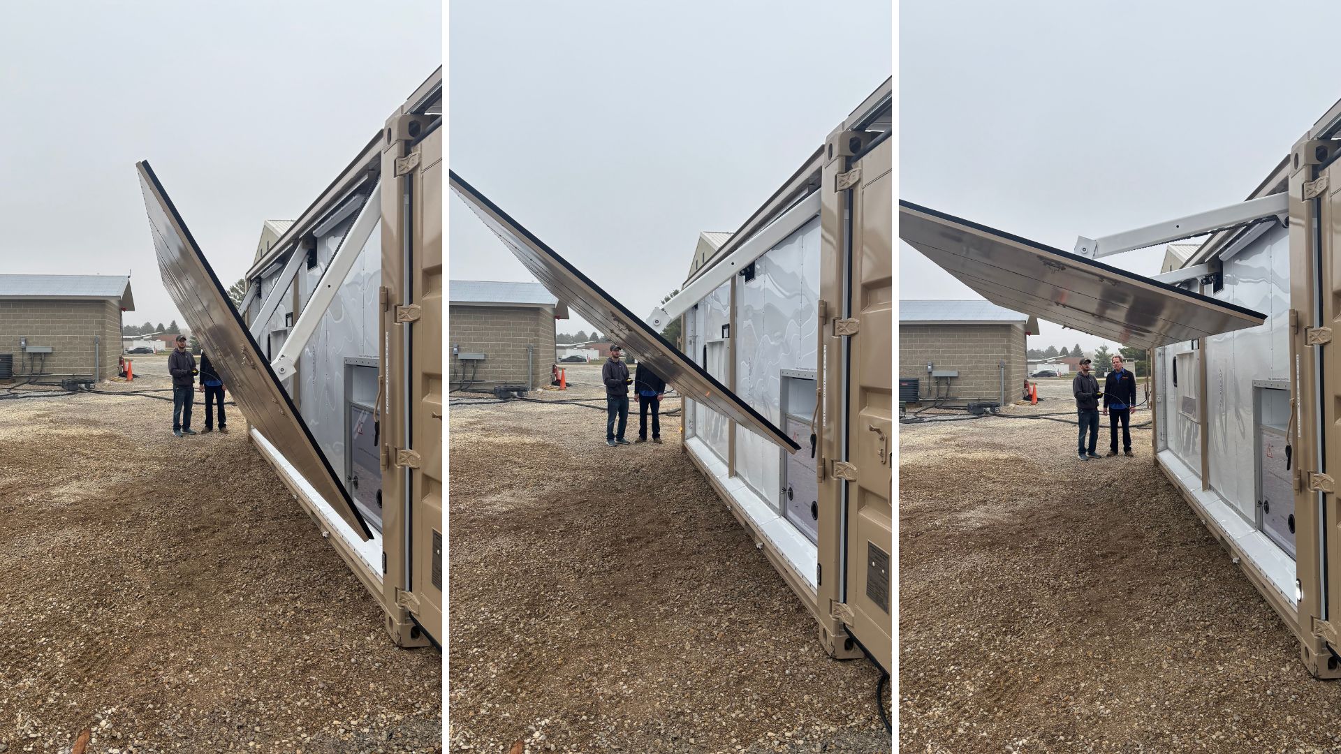 ERDC Researcher Dr. Aaron Petri deploys one of the energy node’s photovoltaic (PV) panels. SUBMITTED PHOTO