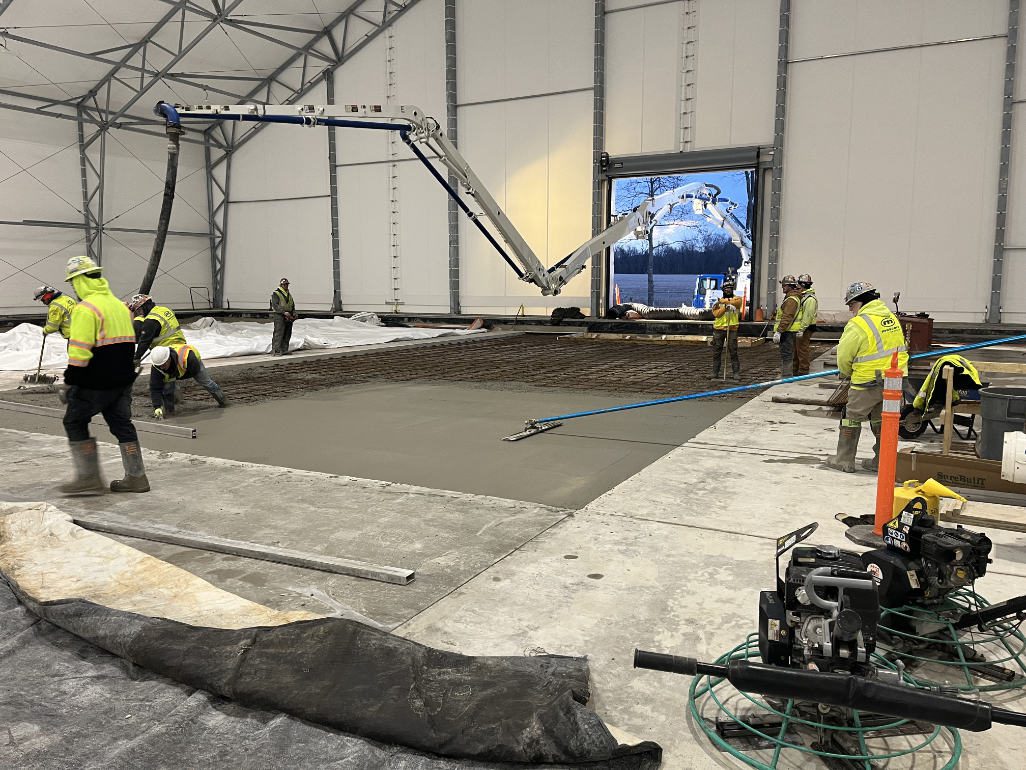In February 2025, contractors finalized placement of the concrete slab in one of the buildings on-site at the Shallow Land Disposal Area. SLDA is a 44-acre privately owned site where a nearby plant conducted radioactive waste disposal operations between 1960 and 1970. During the last year and a half, U.S. Army Corps of Engineers contractors have constructed administrative areas complete with trailers and remediation support and process facilities, including the placement of over 7,000 cubic yards of concrete and 1,000 tons of structural steel. USACE COURTESY PHOTO