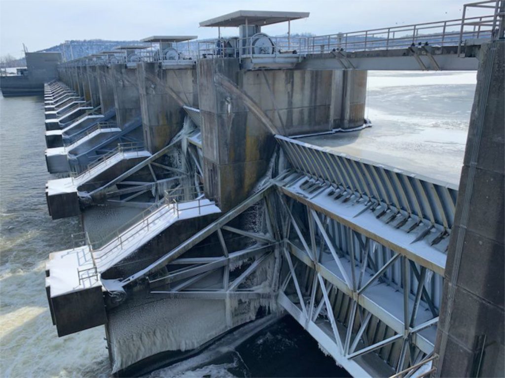 U.S. Army Corps of Engineers Tulsa District’s Robert S. Kerr Lock and Dam generated power at maximum capacity to support the region during the 2021 Winter Storm. USACE BY EDWARD JOHNSON