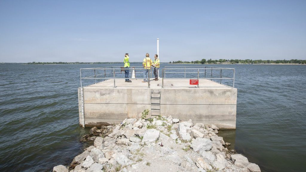 Members of a dam inspection team from the U.S. Army Corps of Engineers, Omaha District, finish inspecting the intake structure of the Branched Oak Dam located north of Lincoln, Nebraska, June 2, 2025. The intake structure controls the amount of water released through the dam. A periodic inspection of the dam is conducted every five years to identify potential defects and to ensure the dam is functioning as designed. The dam is one of 10 Salt Creek dams that work together to reduce flood risk for the city of Lincoln and surrounding communities. USACE PHOTO BY DELANIE STAFFORD
